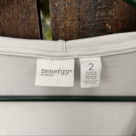 Zenergy By Chico’s Beige Lightweight 3/4 Sleeve Jersey Knit Hooded Cardigan Sz L - Picture 3 of 14